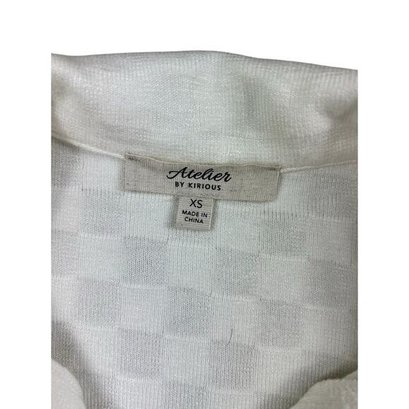 Atelier By Kirious Cream Sweater Top Sz XS Textured Checker Design Blouse - Picture 4 of 7